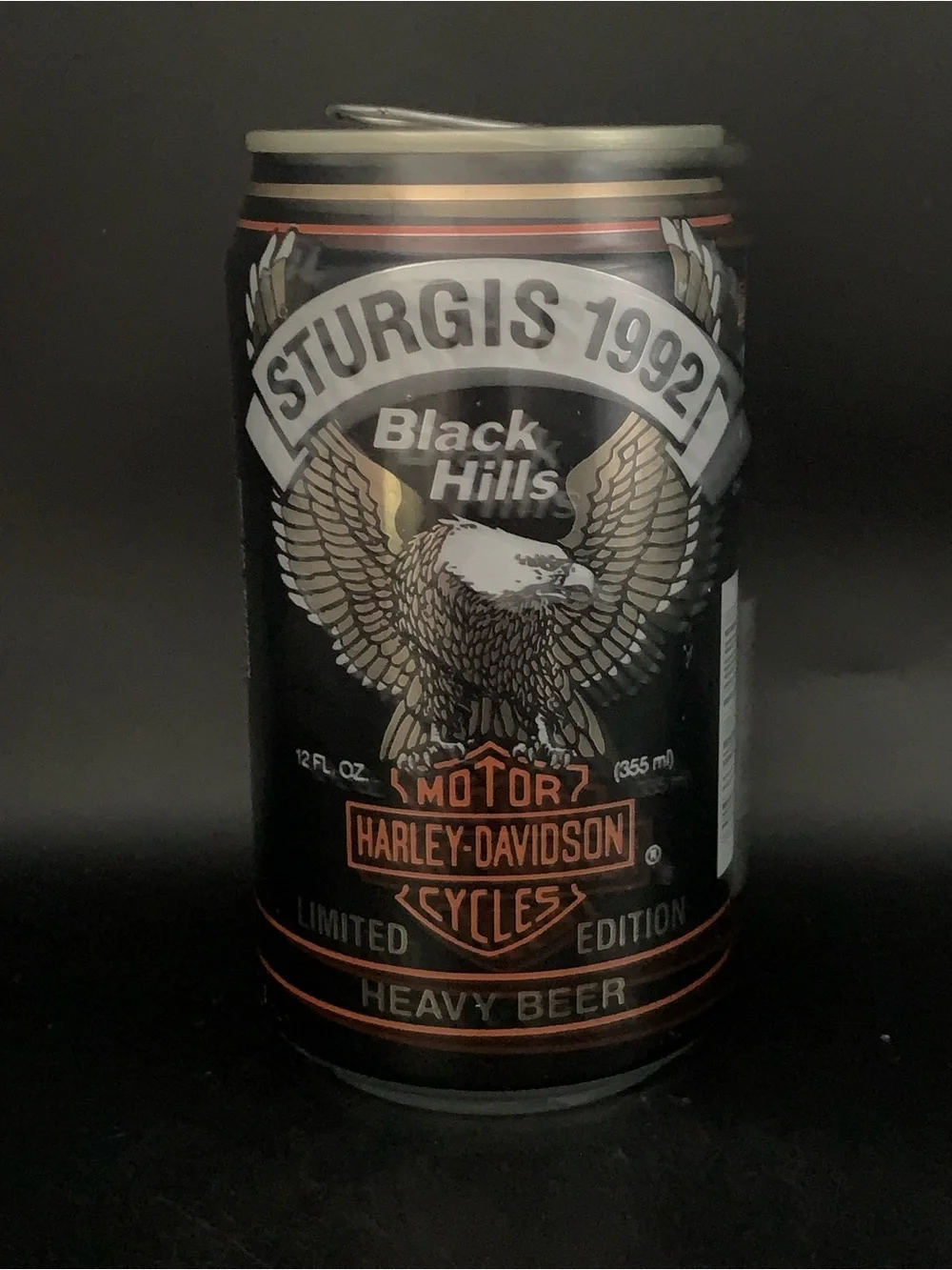 Vintage Beer Can Harley Davidson Heavy Beer Sturgis 1992 Black Hills Tab Empty